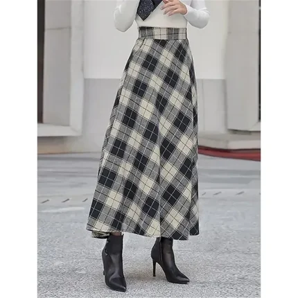 Women's Skirt A Line Maxi Skirts Pocket Print Plaid Street Daily Winter Fashion Casual Camel Black Blue - Image 5