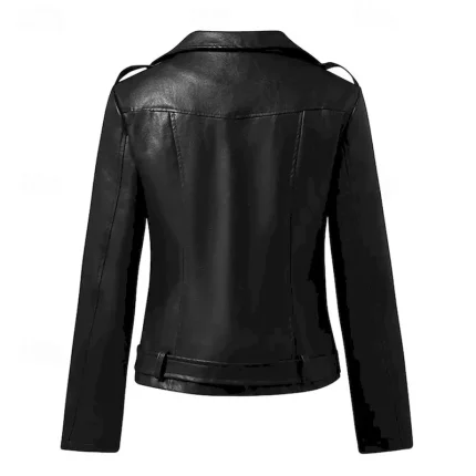 Women's Faux Leather Jacket Warm Comfortable Zipper Buttons Casual Solid Color Vacation Street Casual Daily Wear Regular Turndown Regular Fit Long Sleeve Outerwear Black Yellow Red Fall Winter - Image 4