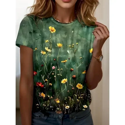 Women's Mini Dress Casual Dress Petite Dress Sundress Summer Dress Vacation Casual Vacation Daily Holiday Regular Fit Floral Graphic Sleeveless V Neck Green Summer - Image 5