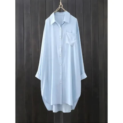 Women's Shacket Comfortable Breathable Buttons Casual Plain Vacation Street Casual Daily Wear Single Breasted Long Lapel Regular Fit Long Sleeve Outerwear White Blue Spring Fall - Image 4