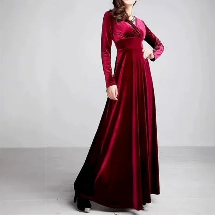 Women's Midi Dress Velvet Dress Cocktail Dress Elegant Fashion Modern Outdoor Party Party Evening Wear Regular Fit Plain Long Sleeve V Neck Black Wine Blue Green Spring Autumn - Image 4