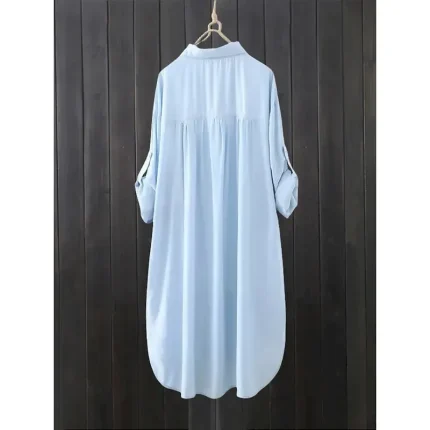 Women's Shacket Comfortable Breathable Buttons Casual Plain Vacation Street Casual Daily Wear Single Breasted Long Lapel Regular Fit Long Sleeve Outerwear White Blue Spring Fall - Image 3