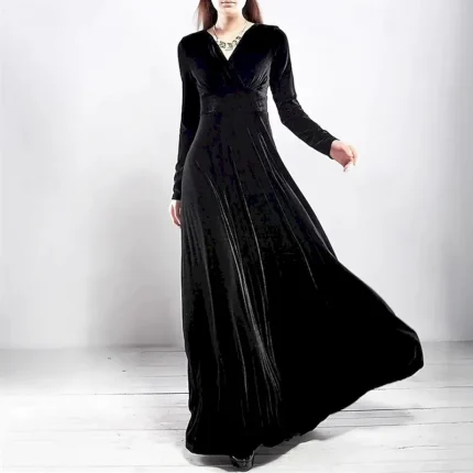 Women's Midi Dress Velvet Dress Cocktail Dress Elegant Fashion Modern Outdoor Party Party Evening Wear Regular Fit Plain Long Sleeve V Neck Black Wine Blue Green Spring Autumn - Image 6