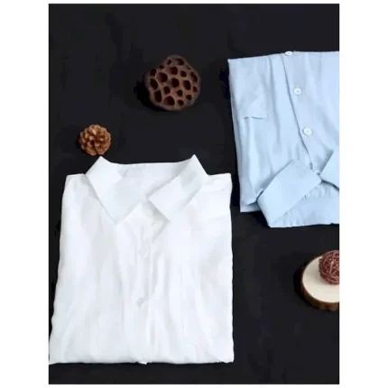 Women's Shacket Comfortable Breathable Buttons Casual Plain Vacation Street Casual Daily Wear Single Breasted Long Lapel Regular Fit Long Sleeve Outerwear White Blue Spring Fall - Image 5