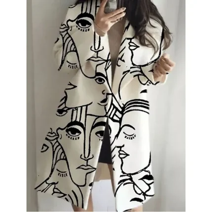 Women's Winter Coat Coat Comfortable Breathable Print Modern Casual Geometric Vacation Street Casual Daily Wear Open Front Long Turndown Regular Fit Long Sleeve Outerwear White Dark Green Green - Image 2