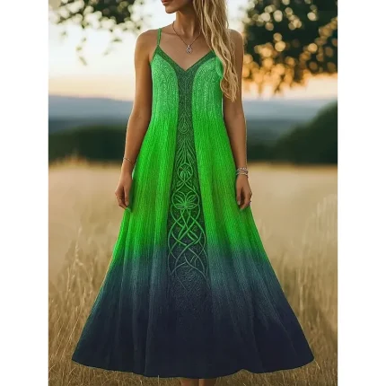 Women's Maxi Dress Sundress A Line Dress Slip Dress Vacation Casual Beach Regular Fit Ombre Graphic Ethnic Sleeveless V Neck Spaghetti Strap Blue Purple Orange Green Summer Spring Fall - Image 4