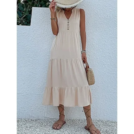 Women's Long Dress Maxi Dress Casual Dress Tank Dress Elegant Stylish Basic Vacation Daily Regular Fit Plain Sleeveless V Neck Black Blue Green Apricot Summer Spring - Image 4