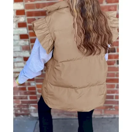 Women's Vest Warm Comfortable Pocket Buttons Casual Plain Vacation Street Daily Wear Going out Regular Stand Collar Regular Fit Sleeveless Outerwear Black Pink Brown Fall Winter - Image 3