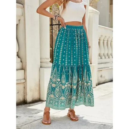 Women's Swing Bohemia Fashion Casual Maxi High Waist Skirts Graphic Print Micro-elastic Street Daily Red Blue Green Summer Rayon - Image 5