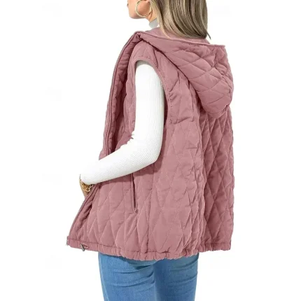 Women's Vest Warm Comfortable Zipper Pocket Fashion Plain Outdoor Vacation Zipper Regular Hooded Regular Fit Sleeveless Outerwear Navy Pink Camel Fall Winter - Image 6