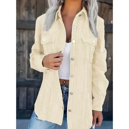 Women's Casual Jacket Shacket Comfortable Breathable Pocket Buttons Casual Plain Vacation Street Casual Daily Wear Single Breasted Regular Turndown Regular Fit Long Sleeve Outerwear Black Green - Image 3