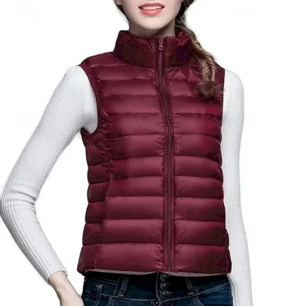 Women's Puffer Vest Vest Warm Comfortable Zipper Pocket Fashion Modern Casual Plain Going out Weekend Zipper Regular Stand Collar Regular Fit Sleeveless Outerwear Black Pink Wine Winter - Image 5