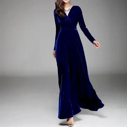Women's Midi Dress Velvet Dress Cocktail Dress Elegant Fashion Modern Outdoor Party Party Evening Wear Regular Fit Plain Long Sleeve V Neck Black Wine Blue Green Spring Autumn - Image 5
