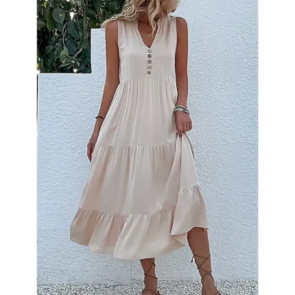 Women's Long Dress Maxi Dress Casual Dress Tank Dress Elegant Stylish Basic Vacation Daily Regular Fit Plain Sleeveless V Neck Black Blue Green Apricot Summer Spring - Image 3