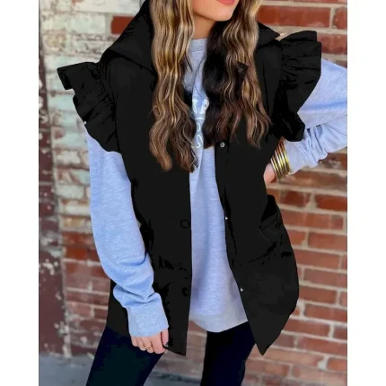 Women's Vest Warm Comfortable Pocket Buttons Casual Plain Vacation Street Daily Wear Going out Regular Stand Collar Regular Fit Sleeveless Outerwear Black Pink Brown Fall Winter - Image 4