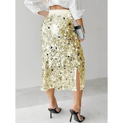 Women's Skirt Bodycon Elegant Fashion Midi High Waist Skirts Plain Sequins Stretchy Party Street Silver Black Gold Spring Polyester - Image 6