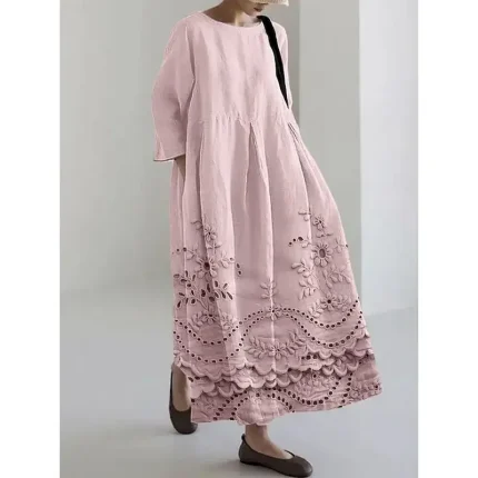 Women's Maxi Dress Sundress A Line Dress Summer Dress Vacation Casual Beach Daily Holiday Going out Loose Fit Floral Graphic Long Sleeve Crew Neck Boat Neck White Pink Blue Summer Spring - Image 3