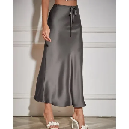 Women's Skirt Casual Maxi Mid Rise Skirts Plain Drawstring Micro-elastic Vacation Street Wine Navy Black Army Green Fall Polyester