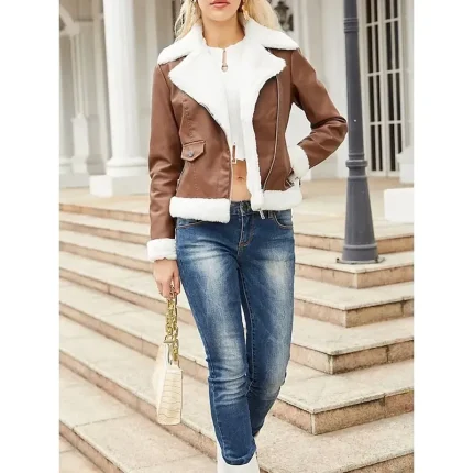 Women's Winter Jacket Fleece Jacket Warm Breathable Zipper Pocket Fleece Lined Casual Plain Vacation Street Daily Wear Going out Zipper Short Turndown Regular Fit Long Sleeve Outerwear Black Royal - Image 3