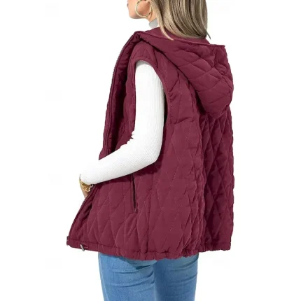 Women's Vest Warm Comfortable Zipper Pocket Fashion Plain Outdoor Vacation Zipper Regular Hooded Regular Fit Sleeveless Outerwear Navy Pink Camel Fall Winter - Image 5