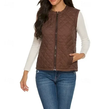 Women's Puffer Jacket Puffer Vest Quilted Jacket Waterproof Comfortable Zipper Pocket Casual Plain Vacation Street Casual Daily Wear Zipper Regular Collarless Regular Fit Sleeveless Outerwear Black - Image 3