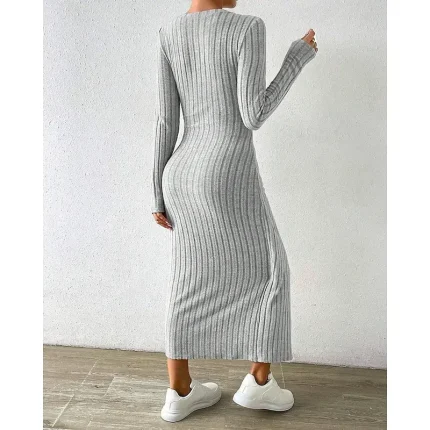 Women's Midi Dress Sweater Dress Sheath Dress Fashion Modern Vacation Daily Going out Regular Fit Plain Long Sleeve Crew Neck Grey Spring Fall - Image 3