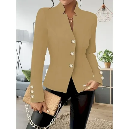 Women's Blazer Comfortable Breathable Buttons Elegant Modern Casual Plain Vacation Street Casual Daily Wear Single Breasted Short Regular Turndown Regular Fit Long Sleeve Outerwear Black White Pink - Image 4