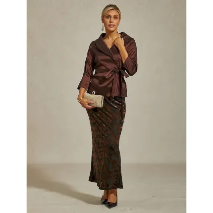 Women's Skirt Trumpet / Mermaid Elegant Vintage Maxi High Waist Skirts Stretchy Brown Spring Velvet - Image 5