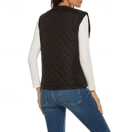 Women's Puffer Jacket Puffer Vest Quilted Jacket Waterproof Comfortable Zipper Pocket Casual Plain Vacation Street Casual Daily Wear Zipper Regular Collarless Regular Fit Sleeveless Outerwear Black - Image 6