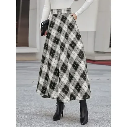 Women's Skirt A Line Maxi Skirts Pocket Print Plaid Street Daily Winter Fashion Casual Camel Black Blue - Image 4