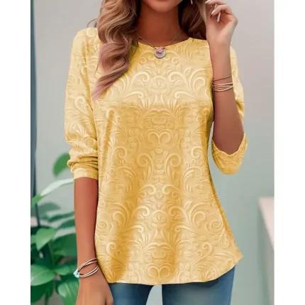 Women's T shirt Long Sleeve Crew Neck Long Sleeve Tunic 3D Print Floral Elegant Vintage Regular Tops Daily Going out Weekend Print Pearl Prefall - Image 6