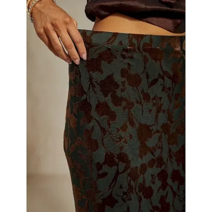 Women's Skirt Trumpet / Mermaid Elegant Vintage Maxi High Waist Skirts Stretchy Brown Spring Velvet - Image 4