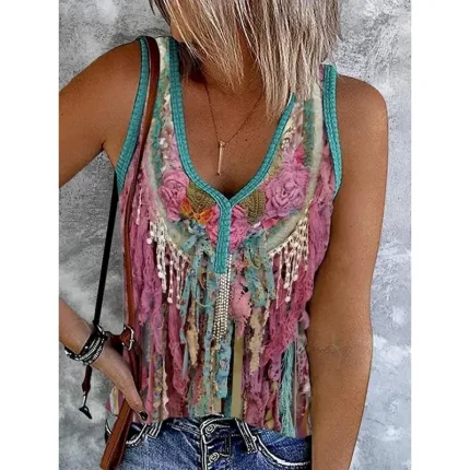 Women's Mini Dress Casual Dress Sundress Summer Dress Elegant Casual Vacation Daily Holiday Regular Fit Floral Graphic Boho Paisley Damask Sleeveless V Neck Fuchsia Summer Spring - Image 5