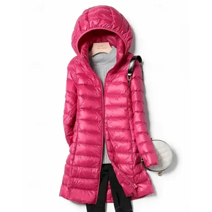 Women's Down Jacket Coat Warm Comfortable Zipper Pocket Fashion Plain Holiday Going out Weekend Zipper Long Hooded Regular Fit Long Sleeve Outerwear Black Pink Khaki Fall Winter - Image 5