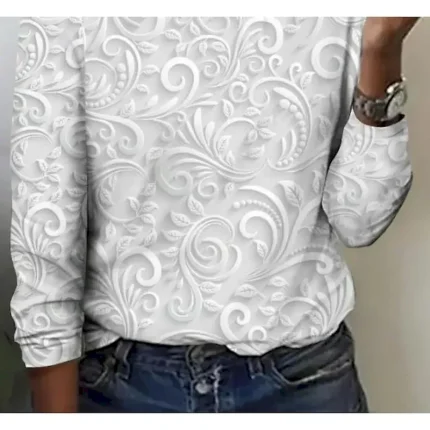 Women's T shirt Long Sleeve Crew Neck Long Sleeve Tunic 3D Print Floral Elegant Vintage Regular Tops Daily Going out Weekend Print Pearl Prefall - Image 3