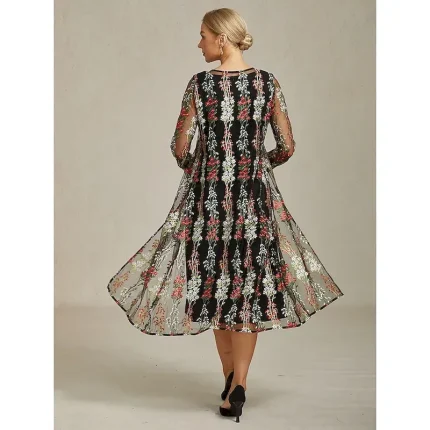 Women's Jacket Coat Blazer Lace Embroidered Elegant Floral Formal Anniversary Wedding Guest Daily Open Front Long Crewneck Regular Fit Long Sleeve Outerwear Black Spring Fall - Image 3