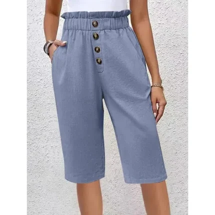 Women's Chinos Shorts Solid Color Capri Pants Basic Casual Knee Length High Waist Plain Pocket Elastic Waist Comfort Outdoor Micro-elastic Vacation Street Daily Navy-blue Dark Grey Black Light Blue - Image 3