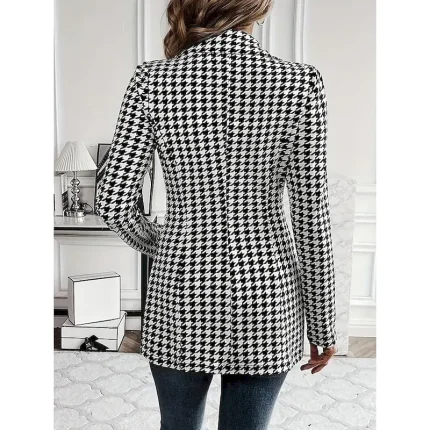 Women's Blazer Outdoor Print Check Breathable Stylish Regular Fit Outerwear Long Sleeve Fall Black S - Image 4