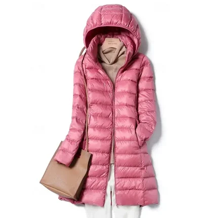 Women's Down Jacket Coat Warm Comfortable Zipper Pocket Fashion Plain Holiday Going out Weekend Zipper Long Hooded Regular Fit Long Sleeve Outerwear Black Pink Khaki Fall Winter - Image 6