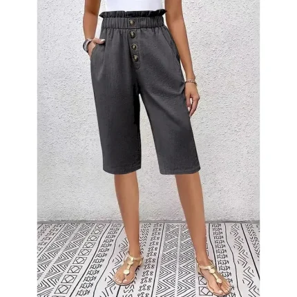 Women's Chinos Shorts Solid Color Capri Pants Basic Casual Knee Length High Waist Plain Pocket Elastic Waist Comfort Outdoor Micro-elastic Vacation Street Daily Navy-blue Dark Grey Black Light Blue - Image 5