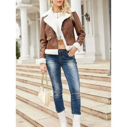 Women's Winter Jacket Fleece Jacket Warm Breathable Zipper Pocket Fleece Lined Casual Plain Vacation Street Daily Wear Going out Zipper Short Turndown Regular Fit Long Sleeve Outerwear Black Royal - Image 4