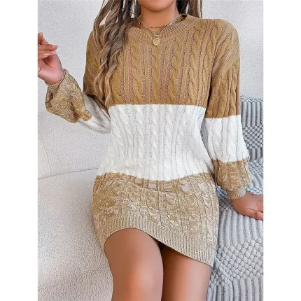 Women's Sweater Dress Casual Soft Pure Color Ribbed Turtleneck Knitted Long Sleeve Long Tops Knit Outdoor Daily Weekend Yellow Pink Fall Winter - Image 4