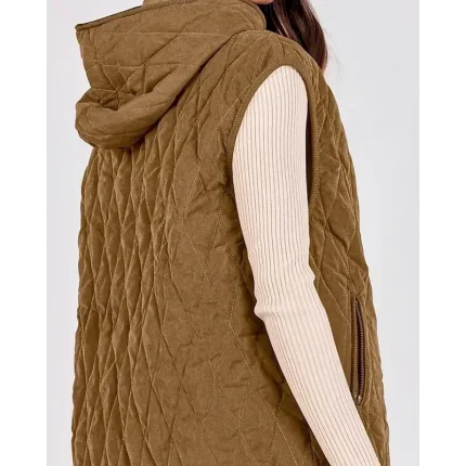 Women's Vest Warm Comfortable Zipper Pocket Fashion Plain Outdoor Vacation Zipper Regular Hooded Regular Fit Sleeveless Outerwear Navy Pink Camel Fall Winter - Image 3