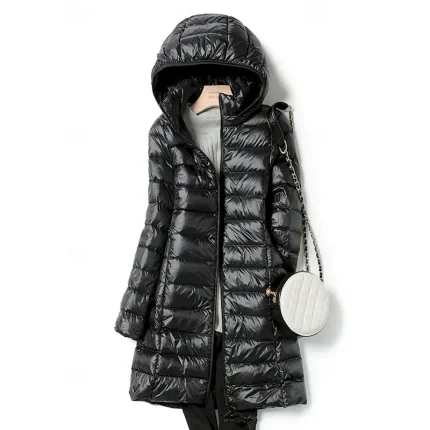 Women's Down Jacket Coat Warm Comfortable Zipper Pocket Fashion Plain Holiday Going out Weekend Zipper Long Hooded Regular Fit Long Sleeve Outerwear Black Pink Khaki Fall Winter - Image 3