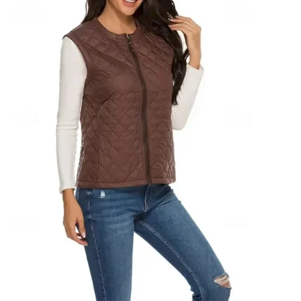 Women's Puffer Jacket Puffer Vest Quilted Jacket Waterproof Comfortable Zipper Pocket Casual Plain Vacation Street Casual Daily Wear Zipper Regular Collarless Regular Fit Sleeveless Outerwear Black - Image 4