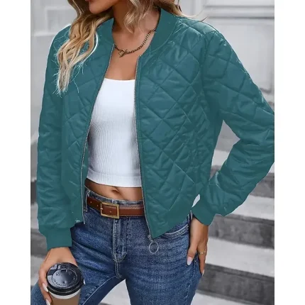 Women's Puffer Jacket Quilted Jacket Casual Jacket Comfortable Breathable Zipper Pocket Casual Plain Vacation Street Casual Daily Wear Zipper Short Stand Collar Regular Fit Long Sleeve Outerwear - Image 6