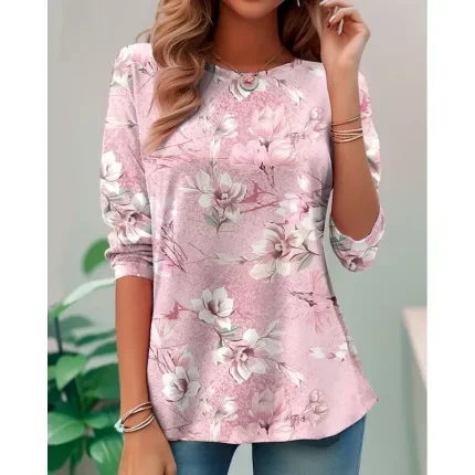 Women's Elegant Midi Dress T Shirt Dress Tee Dress Shift Dress Party Evening Casual Formal Daily Regular Fit Floral Abstract Short Sleeve Crew Neck White Pink Light Brown Spring - Image 4
