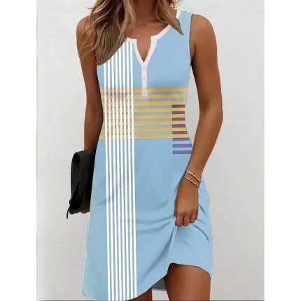 Women's Mini Dress Sundress Shift Dress Off The Shoulder Dress Vacation Casual Beach Party Daily Holiday Regular Fit Ombre Graphic Geometric Sleeveless V Neck Yellow Red Blue Orange Summer Spring - Image 5