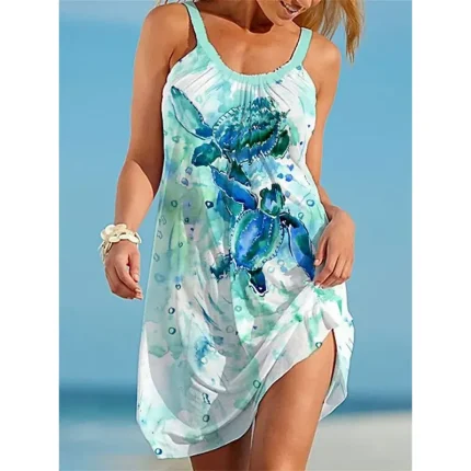 Women's Beach Dress Beach Wear Mini Dress Print Casual Modern Leopard Spaghetti Strap Sleeveless Loose Fit Outdoor Daily Pink Blue 2023 Summer Spring S M L XL - Image 3