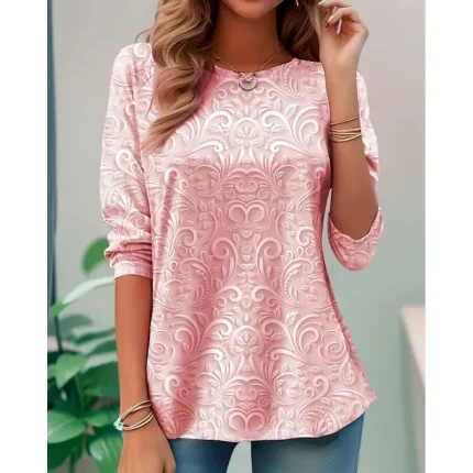 Women's T shirt Long Sleeve Crew Neck Long Sleeve Tunic 3D Print Floral Elegant Vintage Regular Tops Daily Going out Weekend Print Pearl Prefall - Image 5
